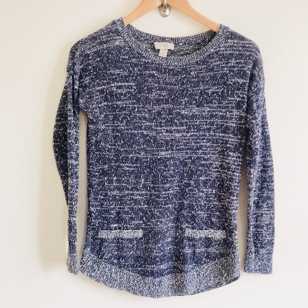 |Loft| Marled Blue & White Crewneck Sweater Sz S